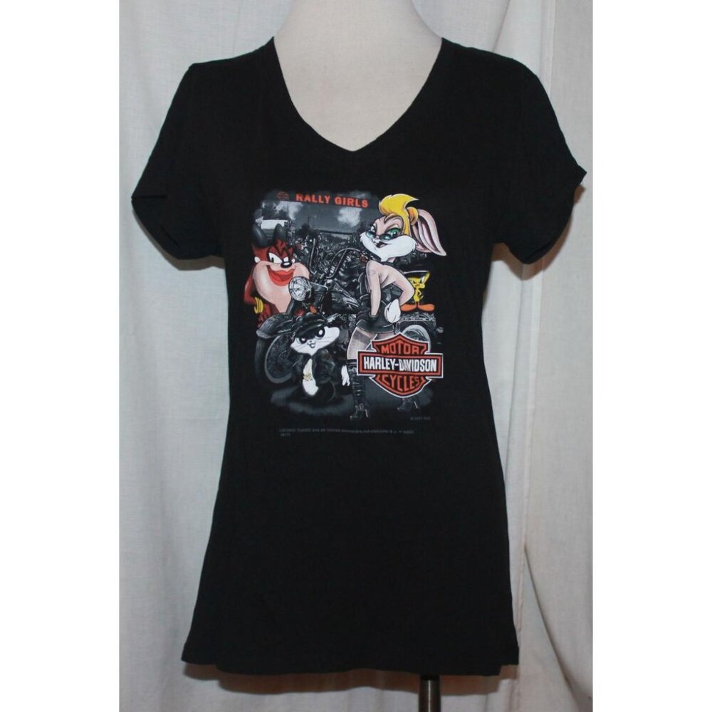 Harley Davidson Rally Girls Looney Tunes  V-Neck T-shirt Small